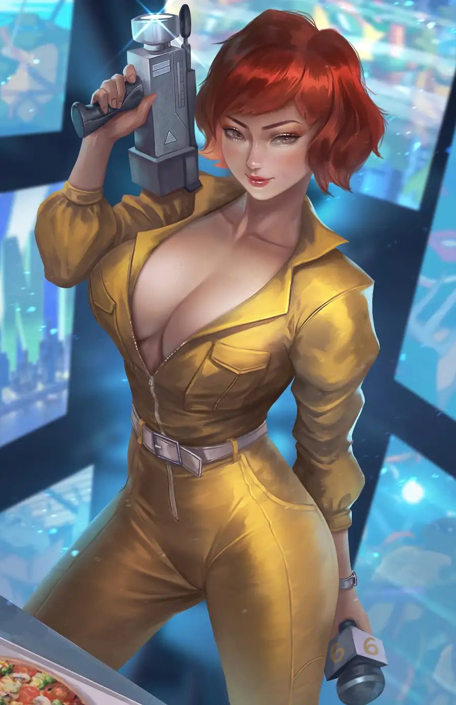 News Reporter Hero wall art on 12x18 canvas, featuring April O'Neil from Teenage Mutant Ninja Turtles in her iconic yellow jumpsuit.