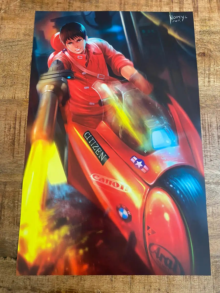 11x17 anime-style print of Kaneda on his red motorcycle from Akira — blazing through Neo-Tokyo.