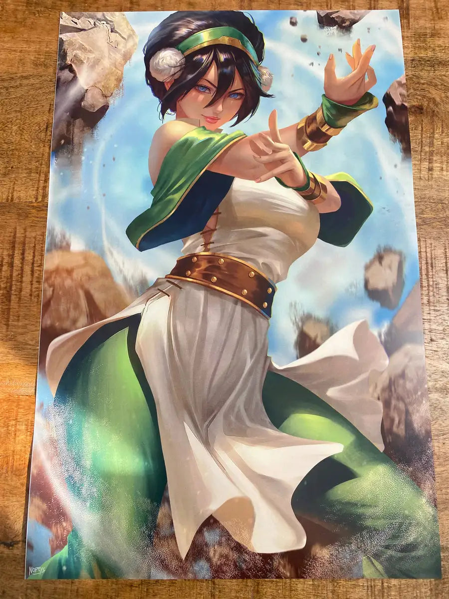 11x17 anime-style print of Toph Beifong from Avatar – fierce Earthbending stance with bold, confident energy.