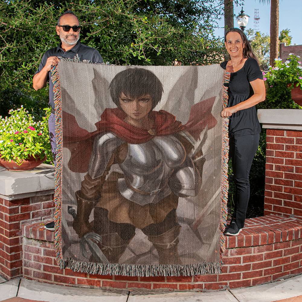 Unbroken Crimson Warrior Woven Blanket