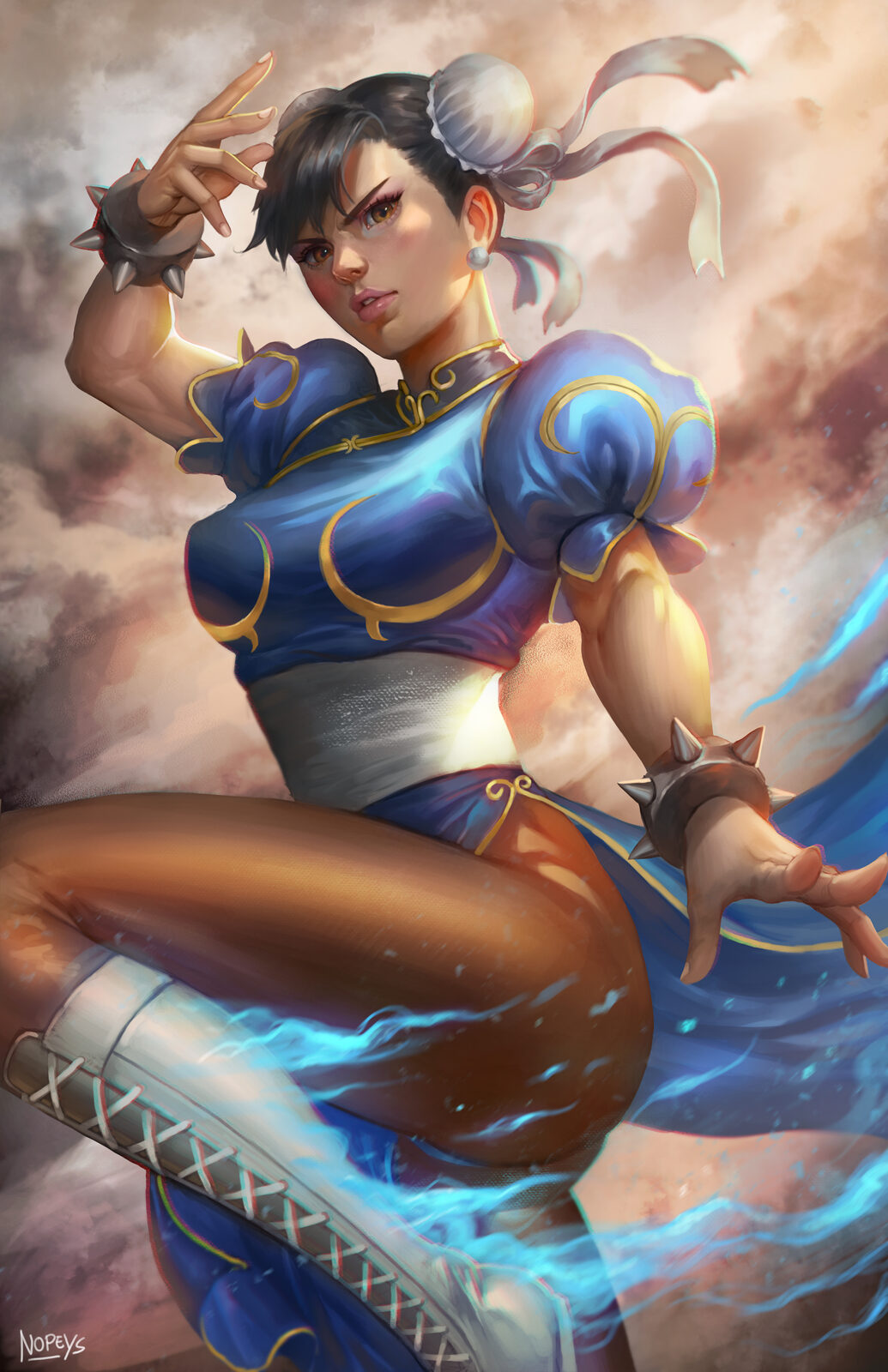 Blue Lightning Warrior Wall Art original artwork by Nopeys