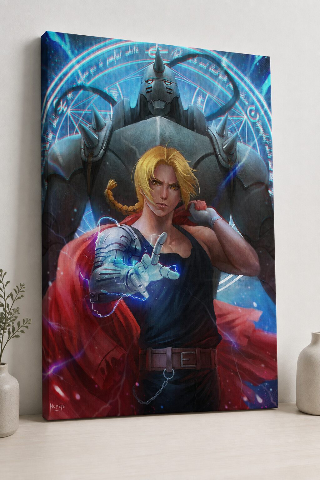 Brothers of Steel & Flame canvas wall art by Nopeys featuring Edward and Alphonse Elric