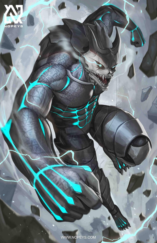 Kaiju #8 wall art on 12x18 canvas, showcasing the powerful and dynamic character from the Kaiju #8 manga series.