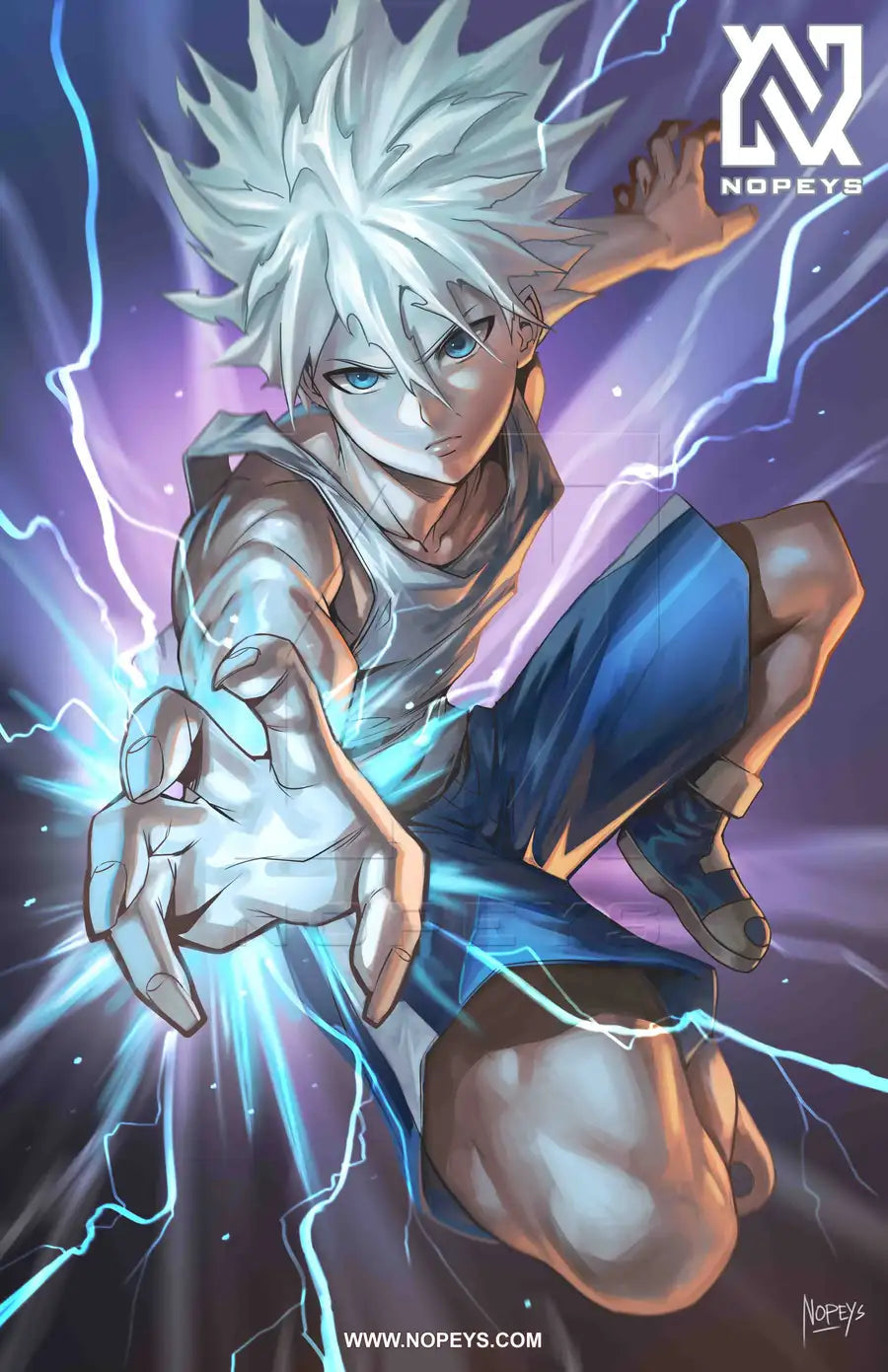 Killua Zoldyck wall art on 12x18 canvas, showcasing his dynamic and powerful character from Hunter x Hunter.
