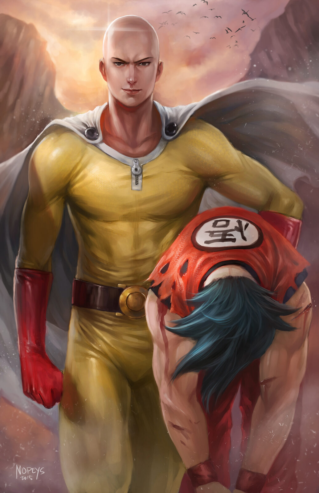 Saitama vs Goku Wall Art original artwork by Nopeys