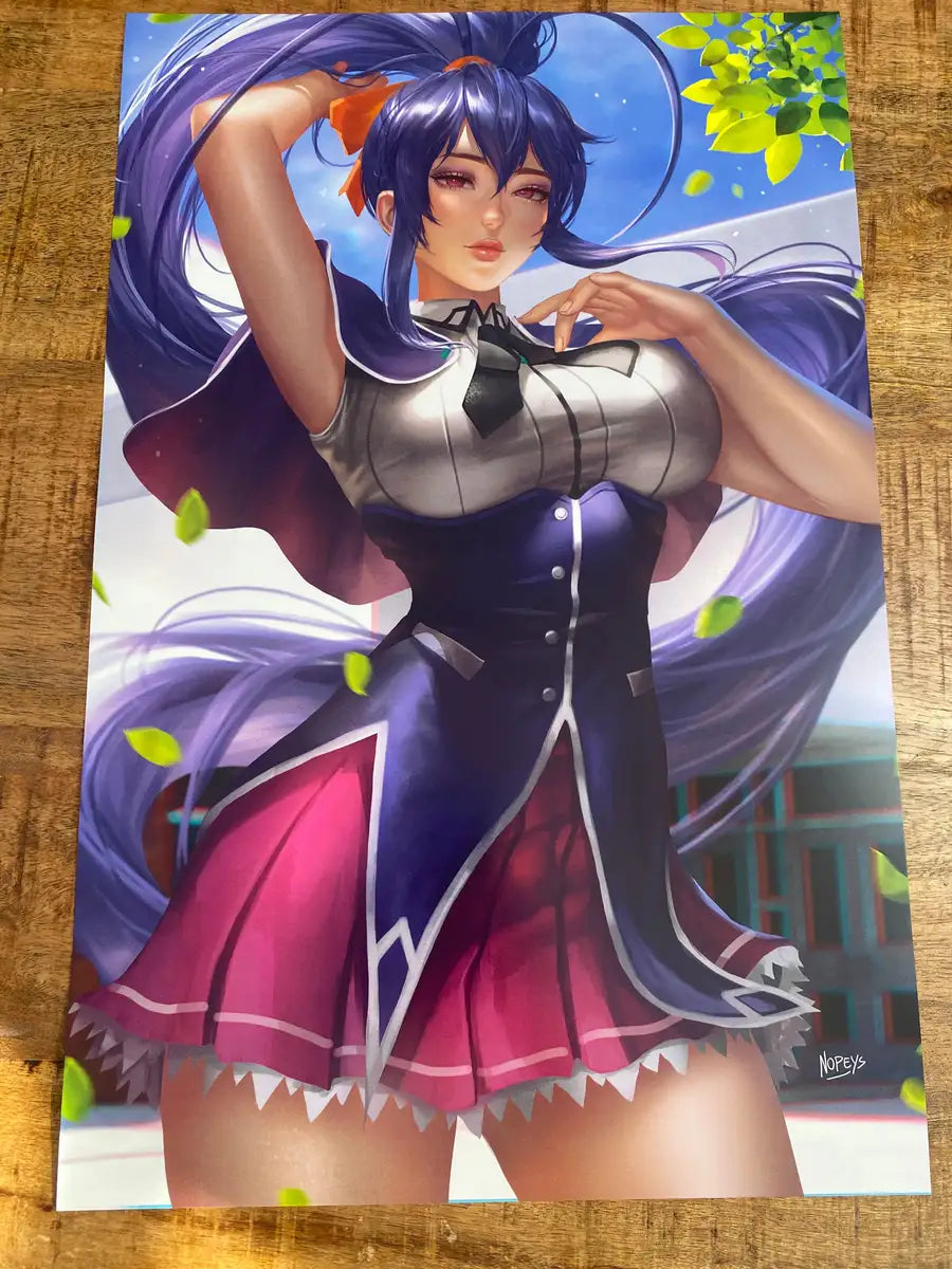 11x17 anime-style print of Akeno Himejima – casting lightning with flowing hair and confident gaze.