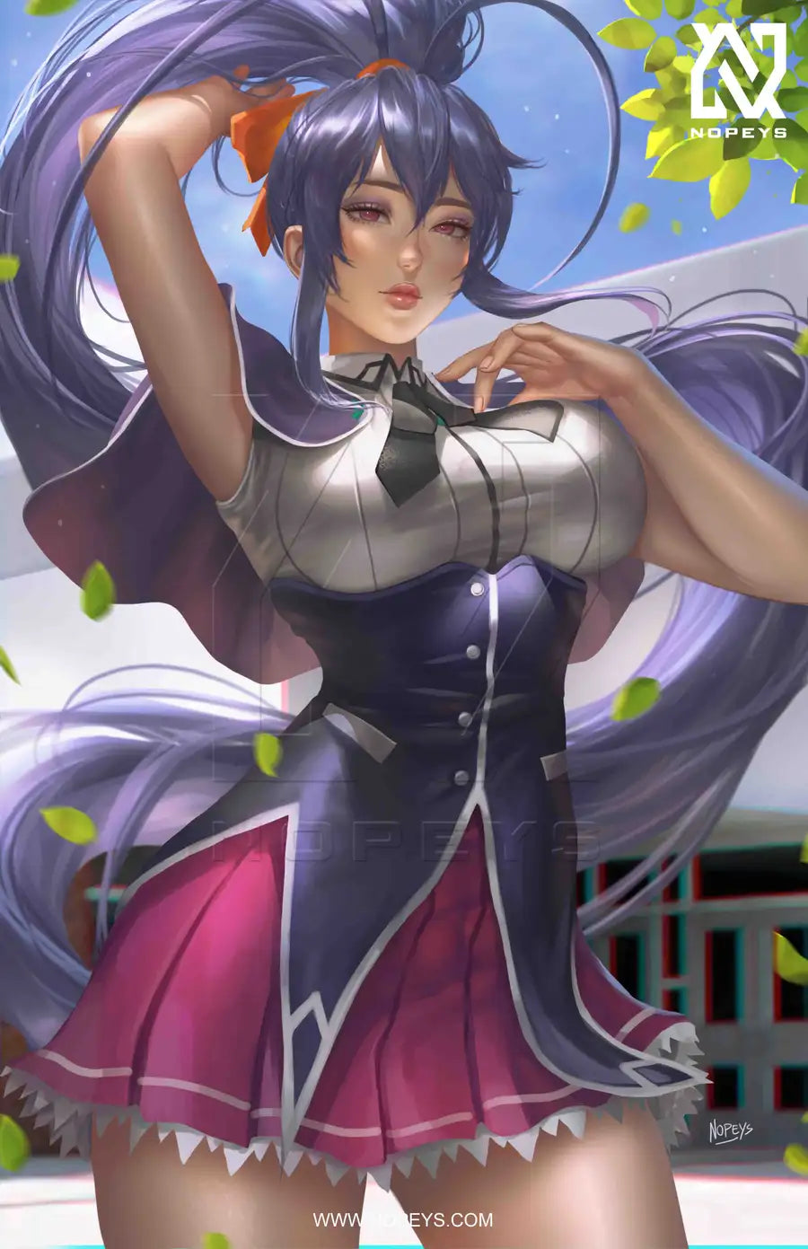 anime-style print of Akeno Himejima – casting lightning with flowing hair and confident gaze.