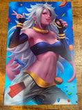  11x17 anime-style print of Android 21 – fierce Majin form with glowing energy and mischievous expression.