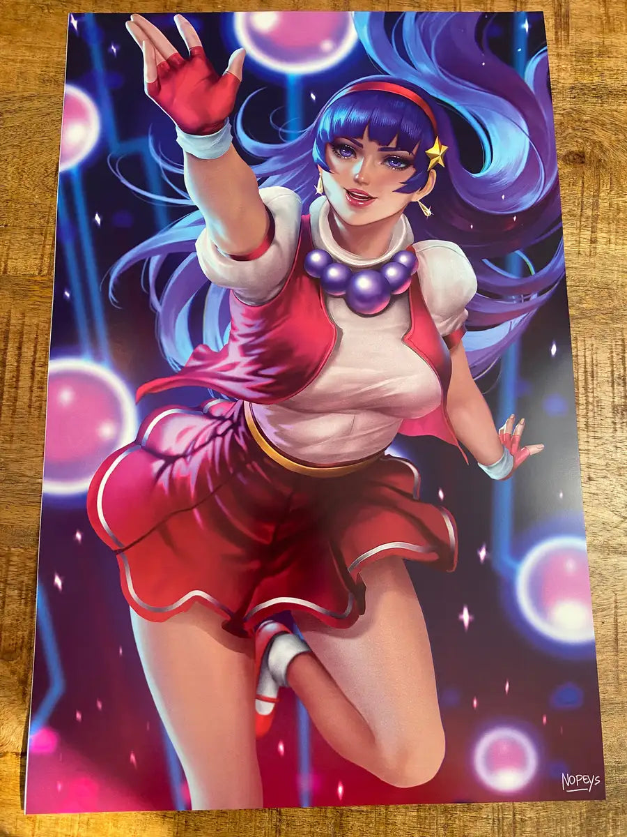  11x17 anime-style print of Athena Asamiya – psychic idol pose with glowing aura and classic outfit.