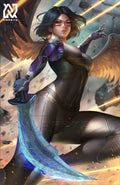 anime-style print of Battle Angel Alita – cyberpunk heroine mid-battle in fierce, focused pose.