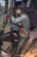 anime-style print of Blake Belladonna – ribbon flowing, weapon drawn, and cat ears in focus.