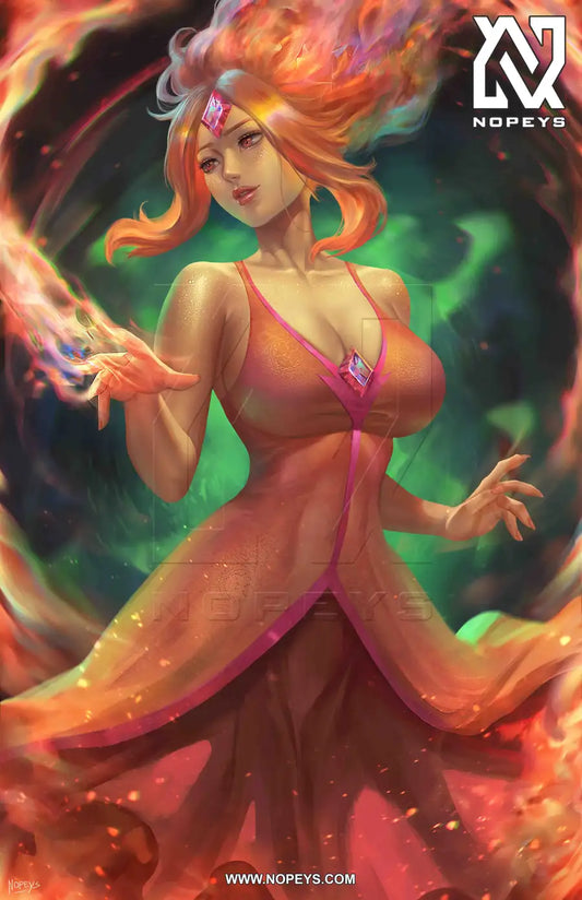 print of Flame Princess from Adventure Time – vibrant anime-style wall art with fire and emotion in a bold pose.