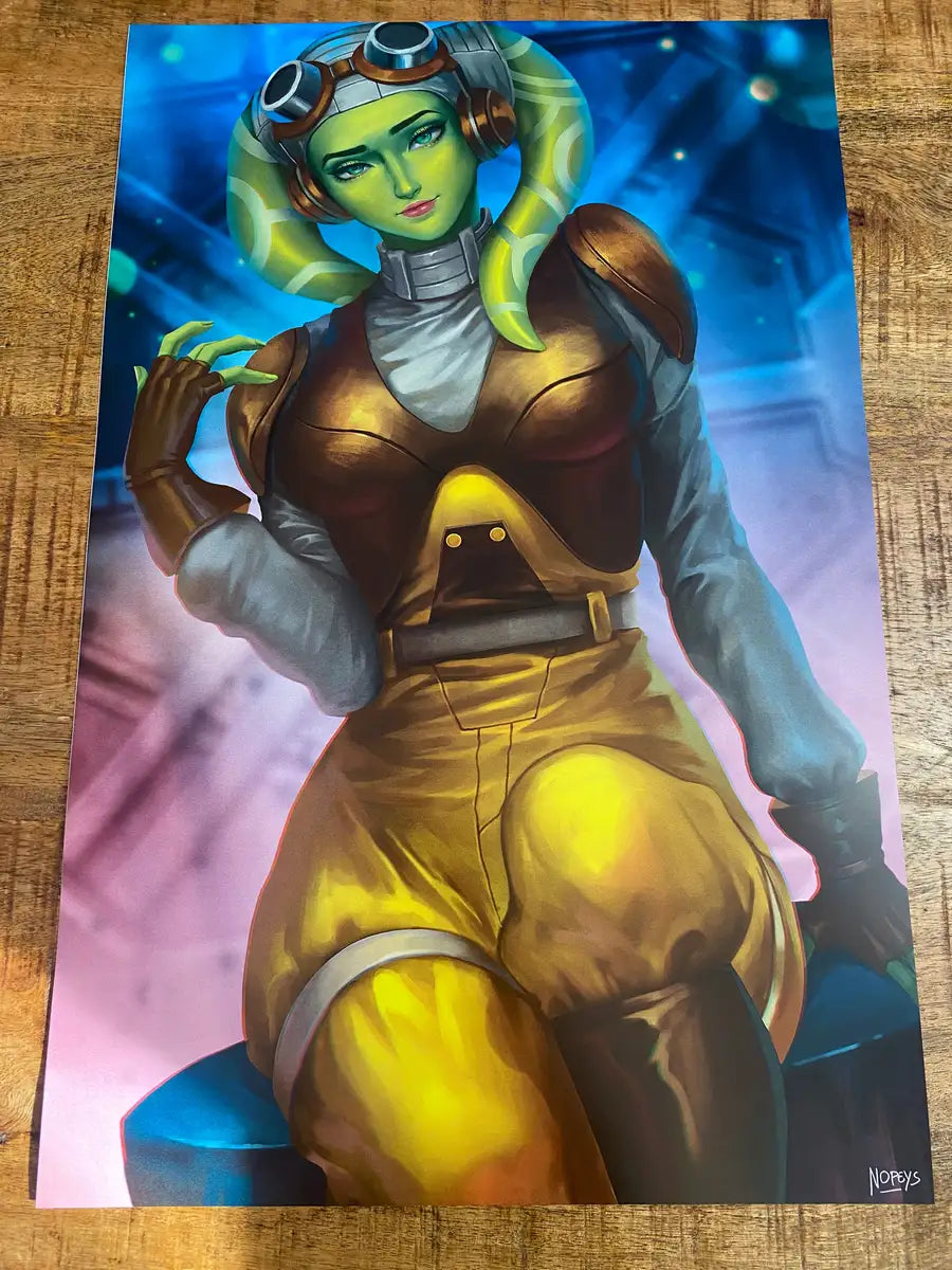 11x17 anime-style print of Hera Syndulla – confident pilot pose with goggles and lekku flowing.