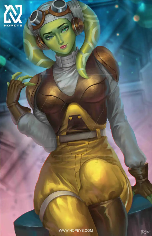 anime-style print of Hera Syndulla – confident pilot pose with goggles and lekku flowing.