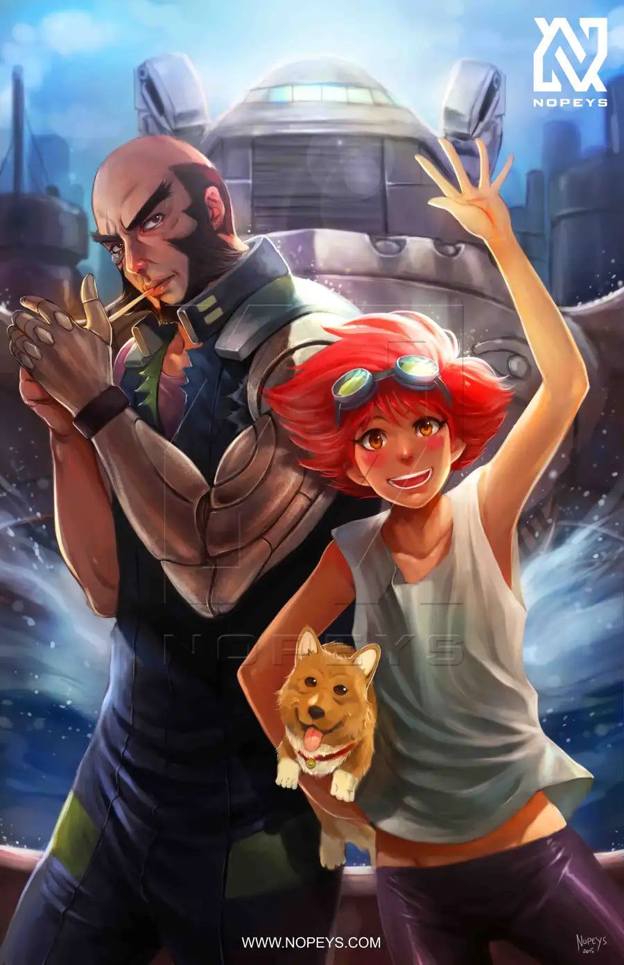 anime-style print of Jet, Edward, and Ein from Cowboy Bebop – cosmic trio with depth and charm.
