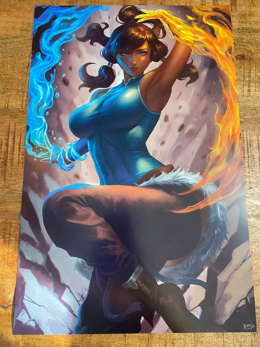11x17 anime-style print of Korra – elemental energy surrounds her in bold motion from The Legend of Korra.