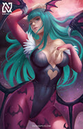 anime-style print of Morrigan Aensland – flowing hair, bat wings, and bold confidence from Darkstalkers.