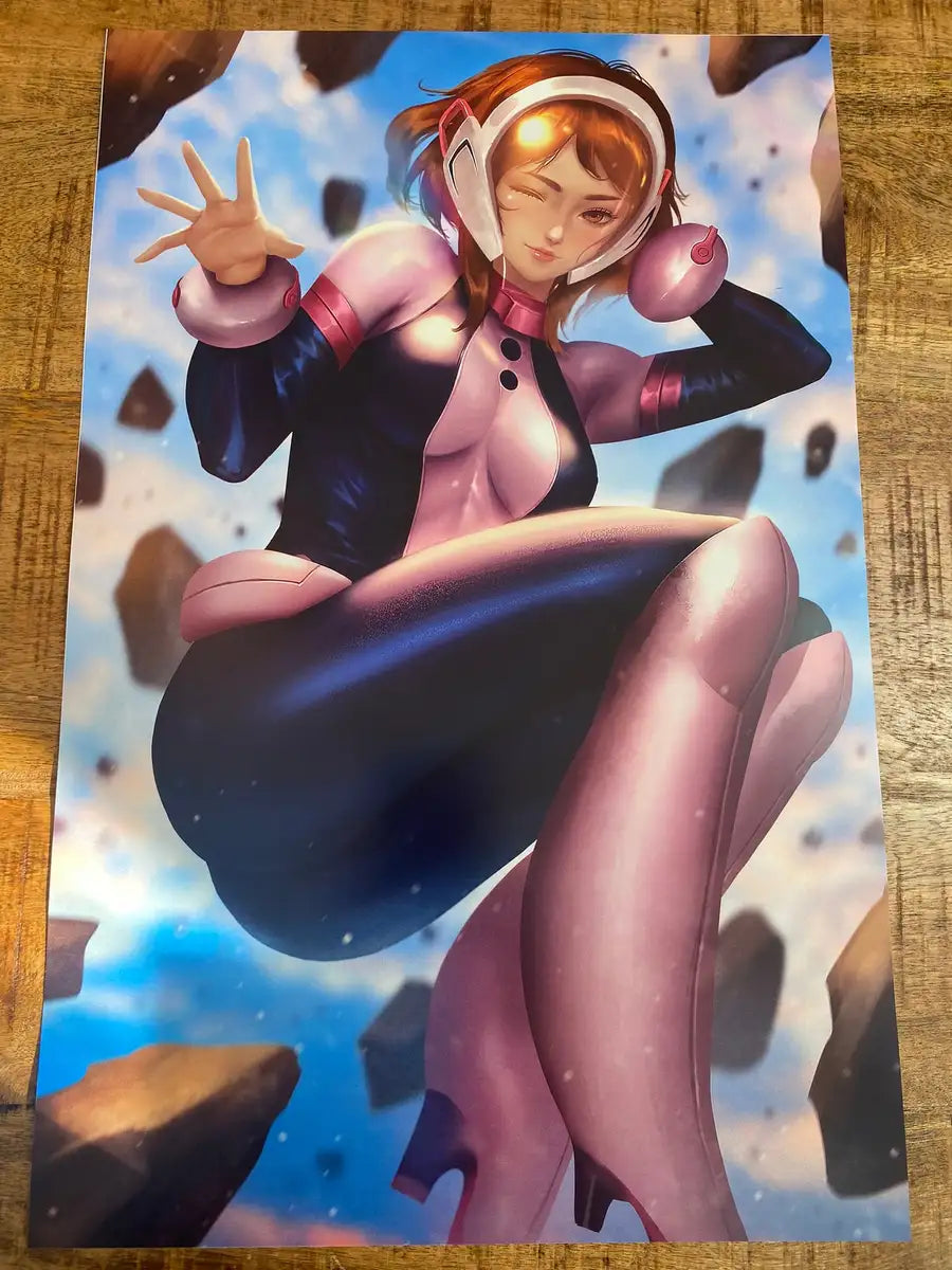 11x17 print of Ochaco Uraraka from My Hero Academia – floating in her hero suit, anime-style with uplifting energy.
