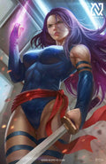  anime-style print of Psylocke – psychic blade in hand, striking combat pose with violet energy.