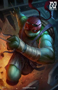 anime-style print of Raphael – armored and battle-ready with sais drawn from TMNT reboot.