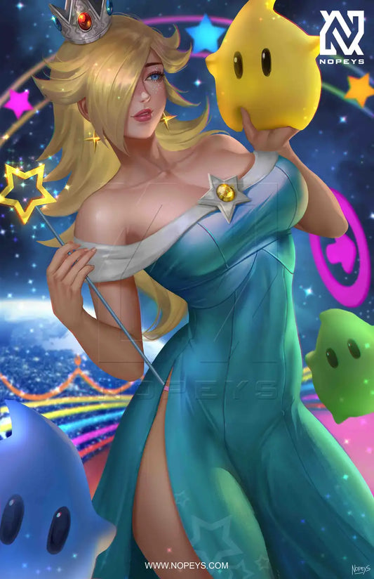 anime-style print of Rosalina – floating with Lumas and stars, serene pose from Super Mario Galaxy.