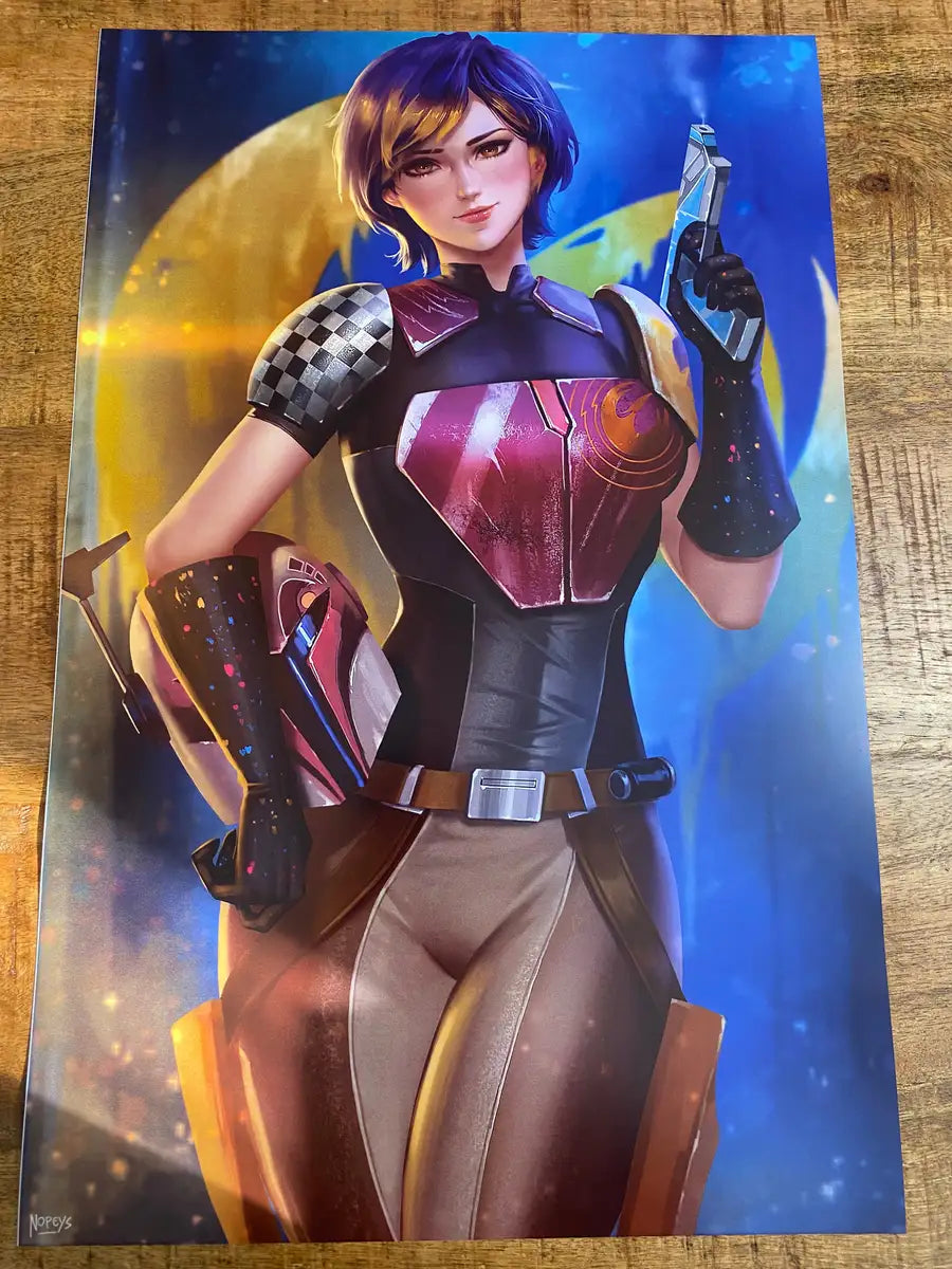 11x17 anime-style print of Sabine Wren from Star Wars Rebels – Mandalorian rebel with spray paint and armor.