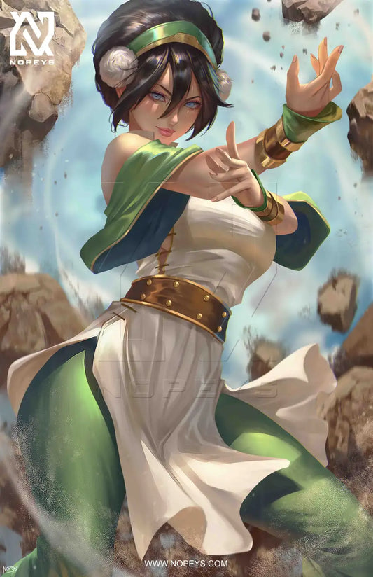 anime-style print of Toph Beifong from Avatar – fierce Earthbending stance with bold, confident energy.