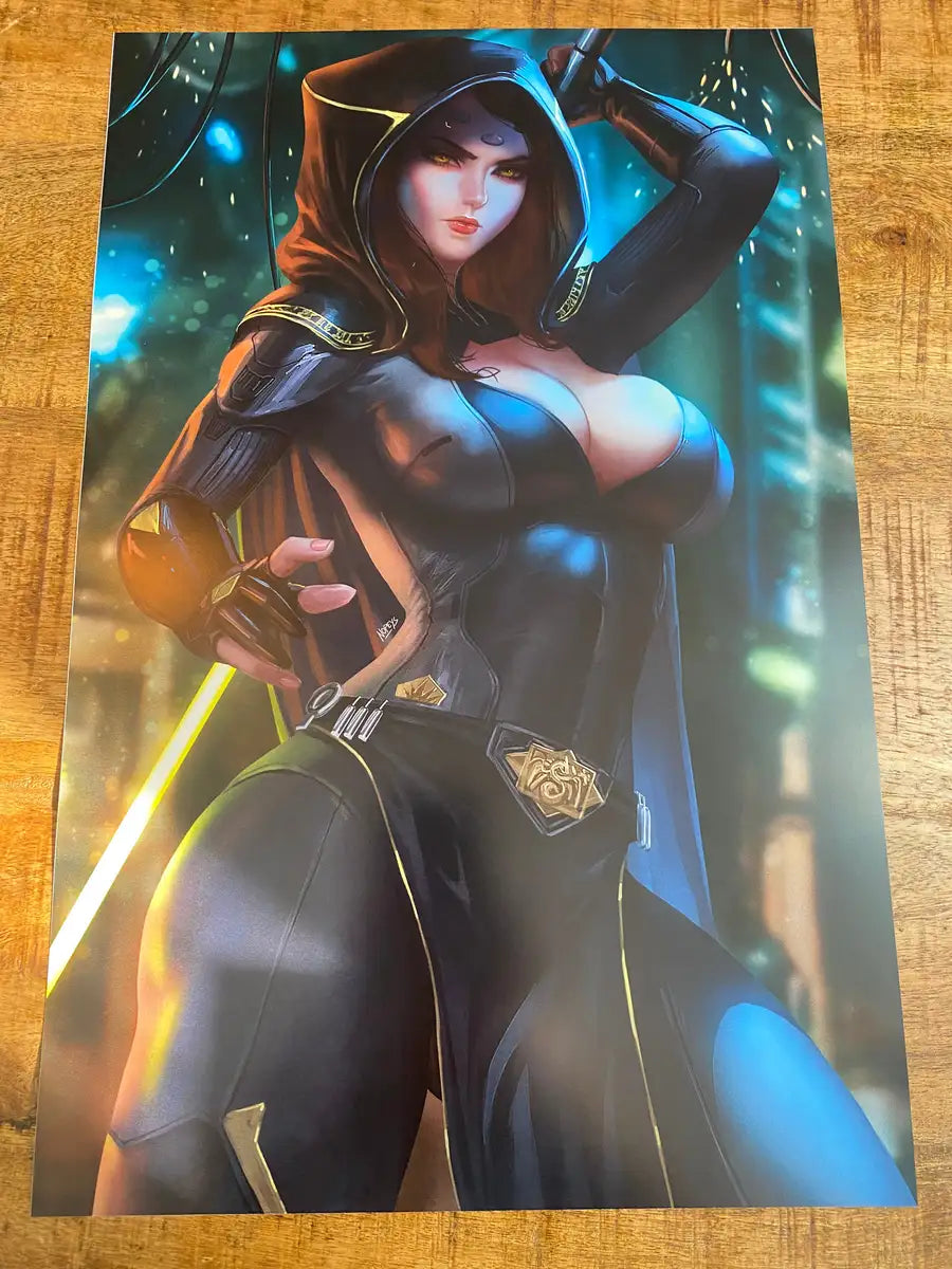  11x17 anime-style print of Vaylin from Star Wars: The Old Republic – powerful Force user with dark energy and regal presence.