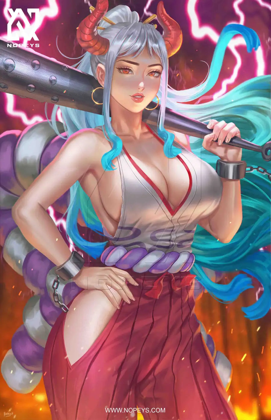 print of Yamato from One Piece – anime-style tribute capturing the Oni warrior mid-strike in vibrant detail.