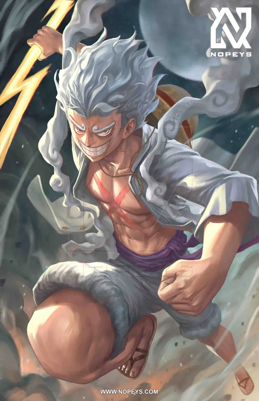 Gear 5 Awakening wall art on 12x18 canvas, showcasing Luffy’s transformation into Gear 5 from One Piece.