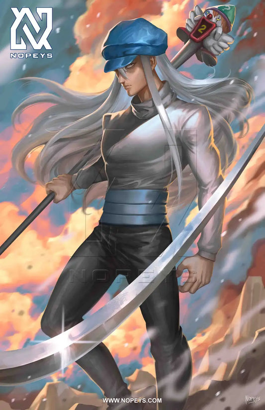 Hunter’s Legacy wall art on 12x18 canvas, featuring Kite from Hunter x Hunter wielding his Nen abilities.