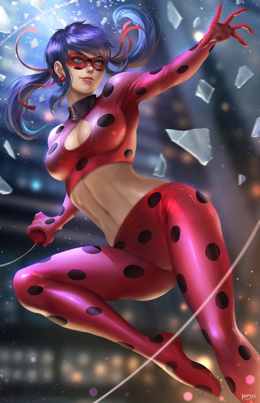 Miraculous Hero wall art on 12x18 canvas, featuring Ladybug in her iconic red and black spotted suit from Miraculous Ladybug.