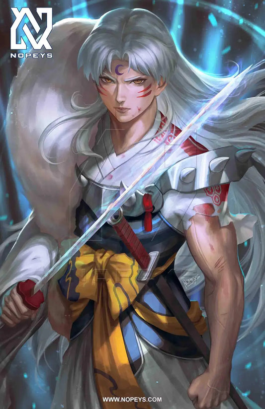 Demon Lord wall art on 12x18 canvas, featuring Sesshomaru from Inuyasha wielding his sword Tenseiga.